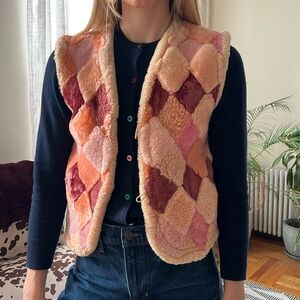 Vintage 70s patchwork shearling vest